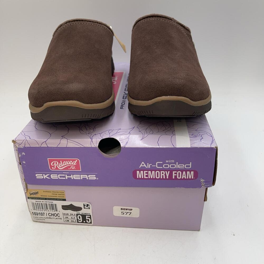 Skechers Easy Going Lovely Latte Shoes Womens Brown Suede Clog Comfort Size 9.5